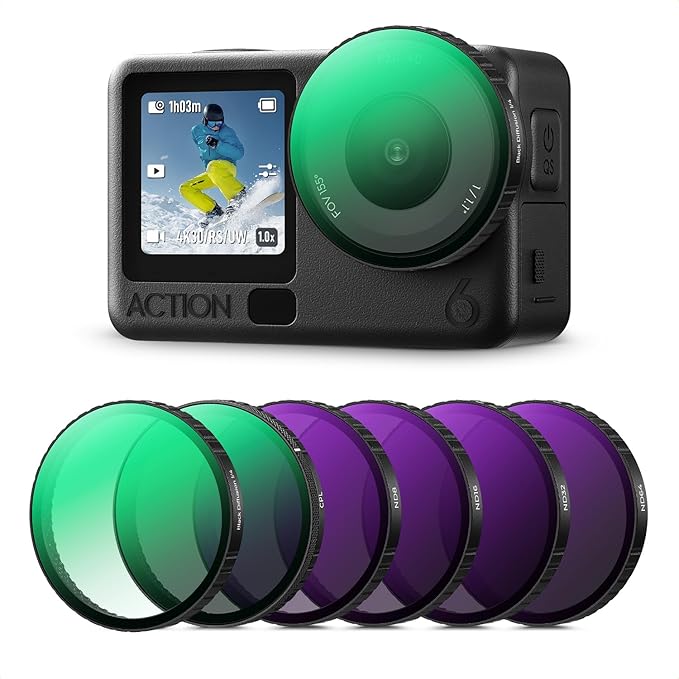K&F CONCEPT Snap On CPL ND Effect Filter Kit Compatible with DJI Osmo Action 6, 6 Pack CPL ND8 ND16 ND32 ND64 Black Diffusion 1/4 Filters HD Optical Glass/Multi-Coated Action Camera Accessories