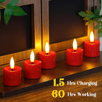 Rechargeable Flameless 1.6" x2.5" Tea Light Candles with Remote & Type-C Charging Cable, Timer LED Flickering Burgundy Plastic 6pcs Mini Dripping Wax Votive Tealight Candles