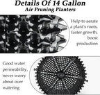 14 Gallon Air Pruning Planters, Plastic Pots for Plants, Large Plant Pots, Fruit Vegetable Garden Self-Planting Planters, Size 16"x16", Black, 5P