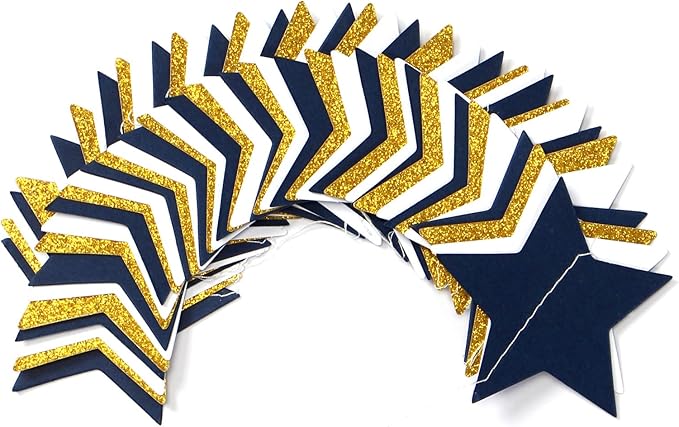 Navy-Blue White-Gold Party-Decorations Birthday Garland - 62ft Twinkle Little Star Hanging Streamers Banner,Wedding Bachelorette Bridal Baby Shower Graduation Decor Hugtmr