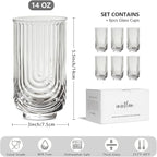 INSETLAN Set of 6 Water Drinking Glasses, Arch Design Cocktail Glasses, Vintage Glassware, Collins Glass Cups for Coffee, Wine, Whiskey, Juice, Housewarming Presents, New House Essentials