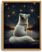 Djmwtb White Fox Framed Wall Art Starry Night Canvas Wall Art Prints Woodland Animal Painting Whimsical Nature Landscape Pictures Artwork for Living Room Bedroom 12x16in
