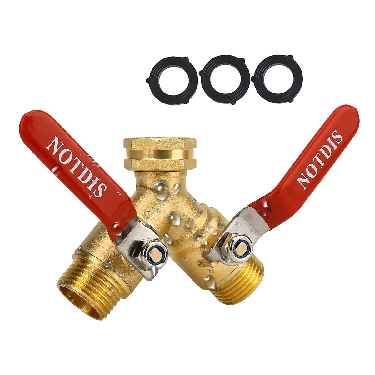Hose Splitter 2 Way Heavy Duty Brass Garden Hose Splitter with 304 Stainless Steel Long Handle Outdoor Full Flow Hose Splitter Connector,Y Valve 3/4 Inch GHT Thread