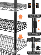 4 Tier Adjustable Storage Shelves,Heavy Duty Metal Utility Shelf 1400LBS Capacity Wire Shelving Unit Organizer Rack for Kitchen Office Pantry Room 18" D x 46" W x 59" H Black