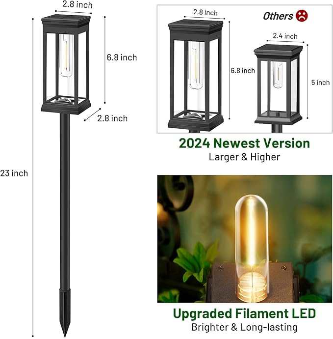 BesLowe 【Upgraded】 Solar Pathway Lights Outdoor, 6-Pack Large LED Solar Light Outdoor Waterproof, Super Bright Outside Lights for Yard, Sun-Powered Landscape Lighting for Garden Walkway, Warm White