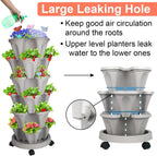 Vertical Planter, 6 Tier Stackable Strawberry Planter with Garden Tool Set, Movable Indoor/Outdoor Garden Herb Pot for Growing Vegetables and Succulents, Gray