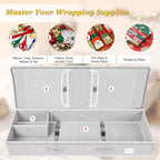 Criusia Gift Wrapping Paper Organizer Storage, Durable Underbed Storage Container Fits 24 Rolls, with Removable Dividers and Pockets for Ribbon, Ornaments, Holiday Accessories, Grey