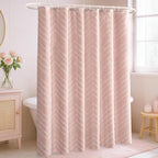 Extra Long Blush Pink Boho Shower Curtain Cute Shower Curtain Textured Tufted Chevron Striped Minimalist 72 x 96 Bathroom Shower Curtains