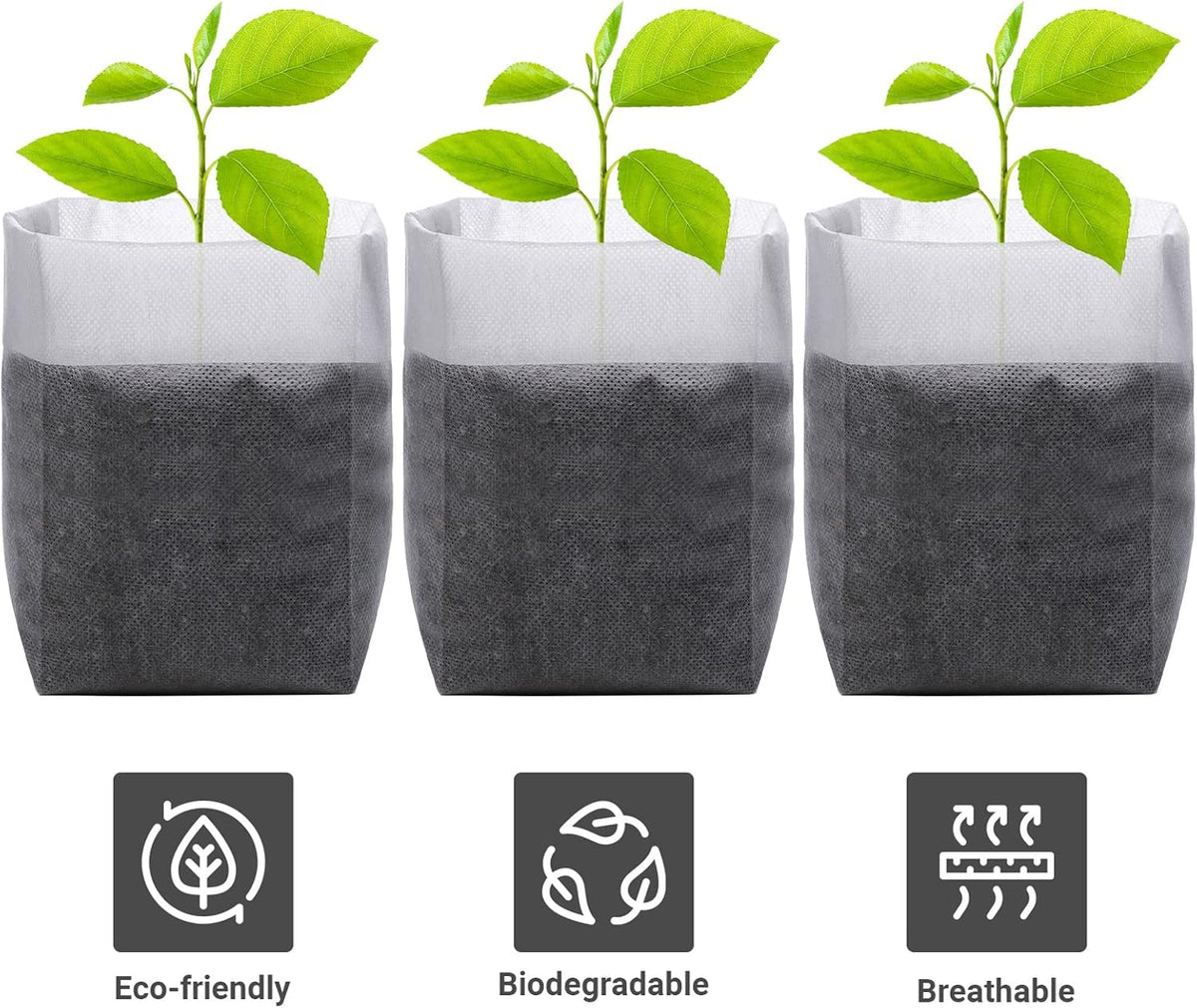 GREANER 100PCS Nursery Growing Bags Large, 7.8x8.6 inches Biodegradable Non-Woven Fabric Seedling Grow Bag, Seed Starting Pots Pouches for Planting Seedling Cutting Clones, White Plant Nursery Bags