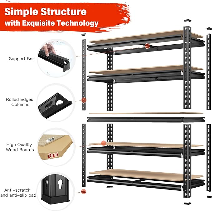 REIBII 72" H Garage Shelving 5 Tier Garage Storage Shelves 2000LBS Metal Storage Shelves Heavy Duty Shelving Storage Shelving Unit for Warehouse Pantry Basement Craft 72''*35.5''*11.8'' 2 Pack