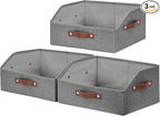 Closet Organizers and Storage, Linen Trapezoid Storage Bins with Handles, Collapsible Shelf Organizer for Blanket, Towel, Clothes, Hats, Purse (Gray)