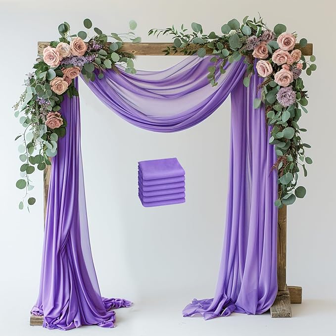 Wokceer Wedding Arch Draping Fabric 6 Panels 28.7" x 20FT Lavender Purple Sheer Fabric Backdrop Arch Draping Fabric for Wedding Ceremony Birthday Party Bridal Shower Decoration