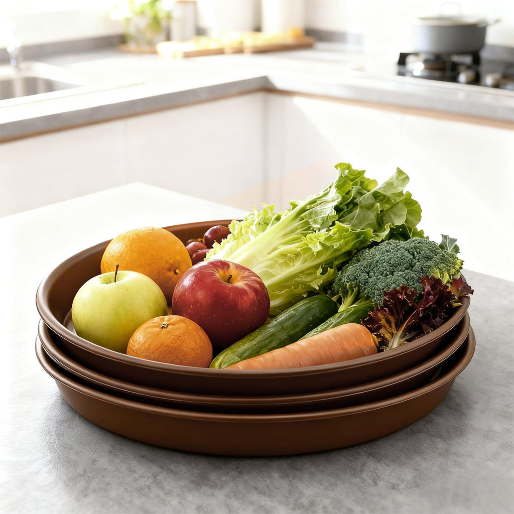 TITE Plant Saucer 16 inch,Heavy Large Planter Durable Thicker Plastic Plant Trays for Indoors and Outdoor,Plant Saucer Drip Trays,Brown (16 inch,Brown) Pack of 3