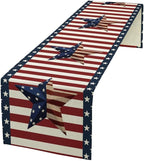 4th of July Table Runner, Patriotic Independence Day American Stars Stripes Flag Print Table Runner for Farmhouse Kitchen Dining Holiday Birthday Party, 13x70inch