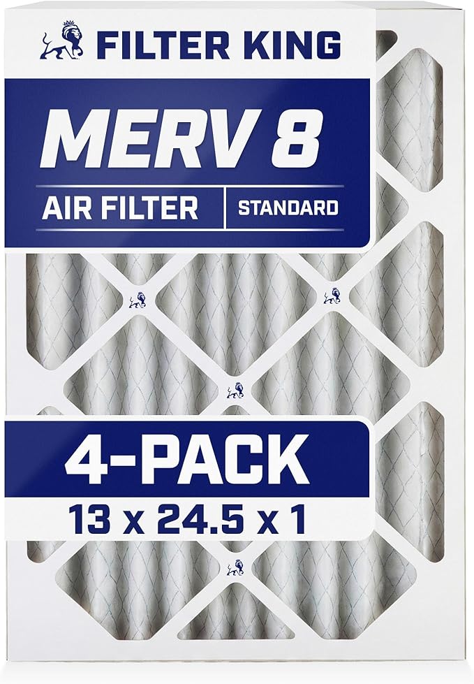 Filter King 13x24.5x1 Air Filter | 4-PACK | MERV 8 HVAC Pleated A/C Furnace Filters | MADE IN USA | Actual Size: 13 x 24.5 x .75"