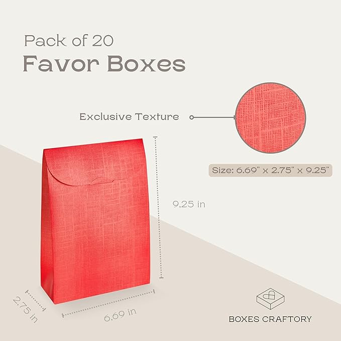 Boxes Craftory Pack of 20 Party Favor Boxes (6.69 x 2.75 x 9.25 inch) - Ideal for Christmas Gift, Graduation and Valentines Day - Red Silk