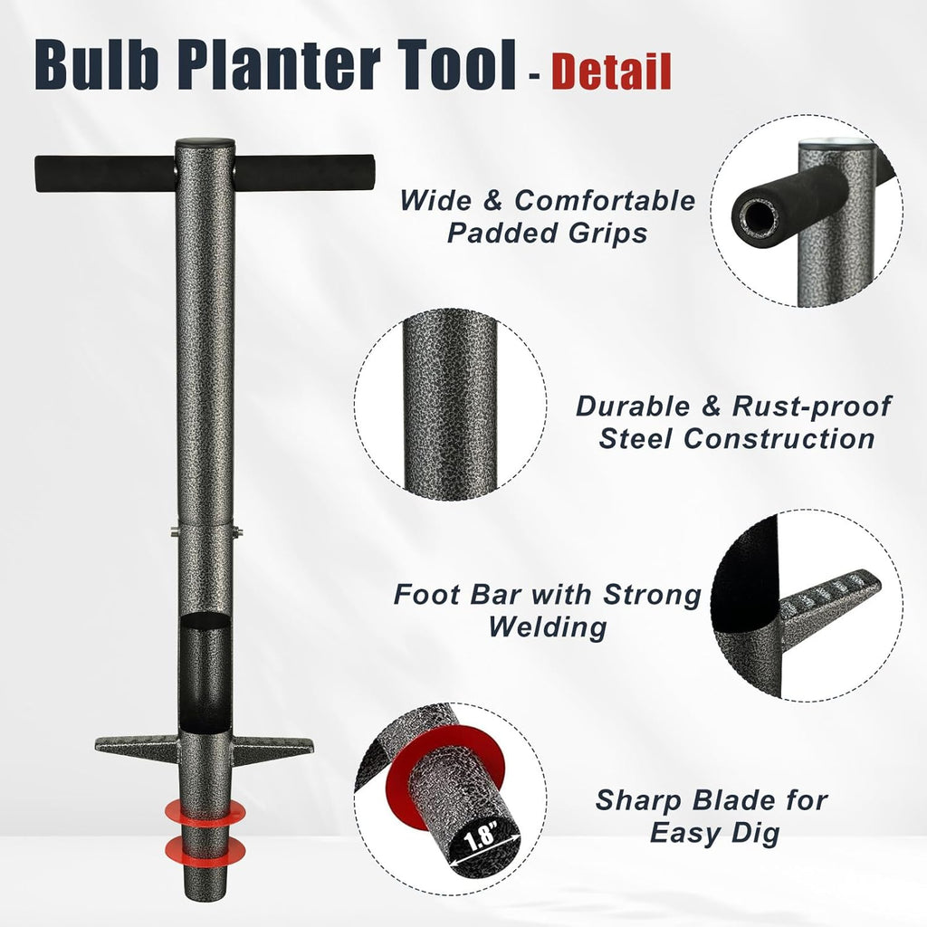 Bulb Planter Tool, 33.5 inch Long Handle Garden Sod Plugger to Dig Hole, Heavy Duty Metal Garden Tools for Soil Test Planting or Weeding Spring Flowers Bulbs,Bedding Plants,Tulips, Lilies, Potato
