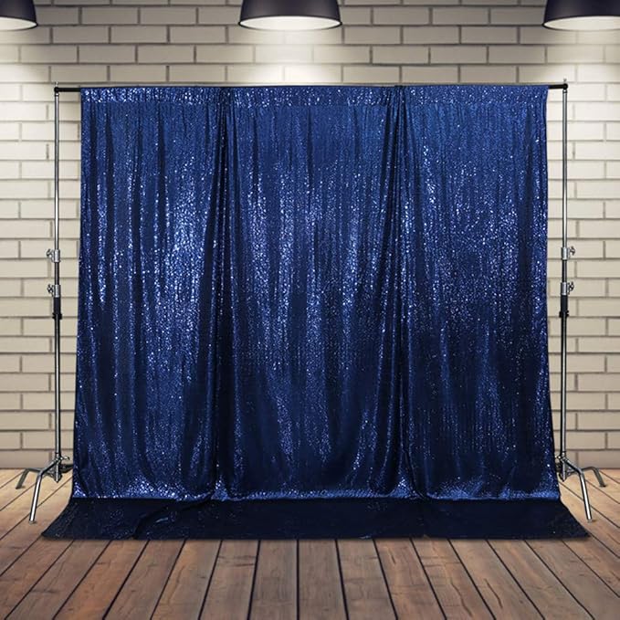 SquarePie Sequin Backdrop Curtain Not See Through Thick Background for Party 5FT x 7FT Navy Blue