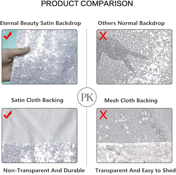 Eternal Beauty Silver Thick Sequin Backdrop, 10x10 Ft Glitter Background Curtains for Shimmer Photography Party Wedding Birthday Back Drop Decor