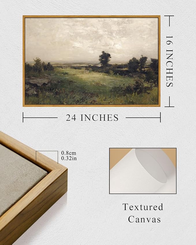 InSimSea Framed Canvas Wall Art Vintage Decor, Landscape Wall Art Room Decor, Large Classical Scenery Valley Grassland Paintings Wall Decor, Home Decor for Living Room Bedroom Office, 16"x24"