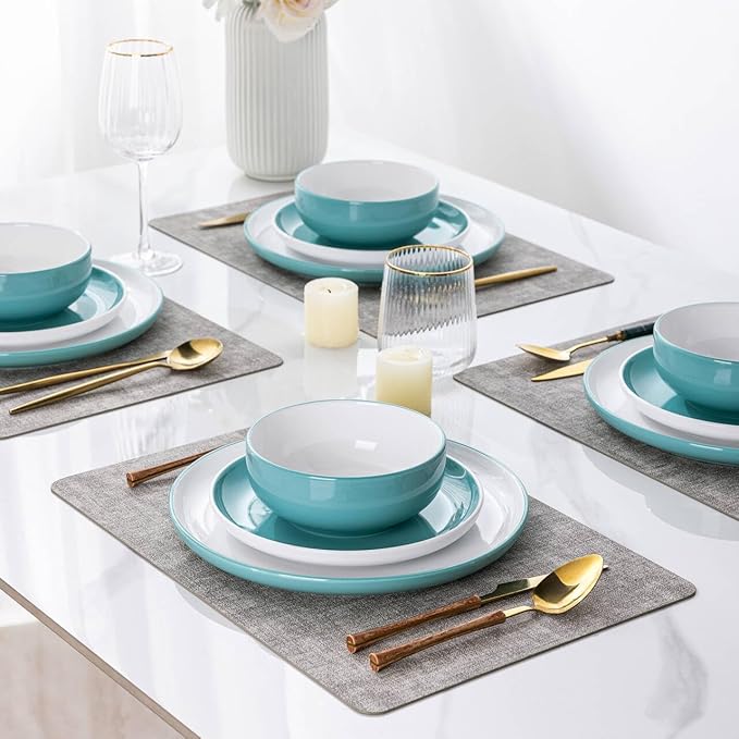 GBHOME 12 Pieces Ceramic Dinnerware Set, Modern White Dish Set for 4，Scratch Resistant Smooth Plates and Bowls Sets，Oven Safe，Microwave & Dishwasher