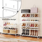 SUFAUY 3-Tier 33" Wide Shoe Rack, Closet Metal Shoe Rack Organizer Heavy Duty, Stackable, White