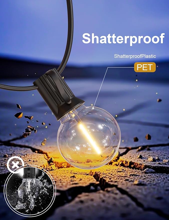 RTTY Outdoor String Lights 300 FT Globe LED Patio Lights with G40 Plastic Bulbs,Waterproof Shatterproof Dimmable Connectable Hanging for Backyard Porch Balcony Party Cafe Deck Decor