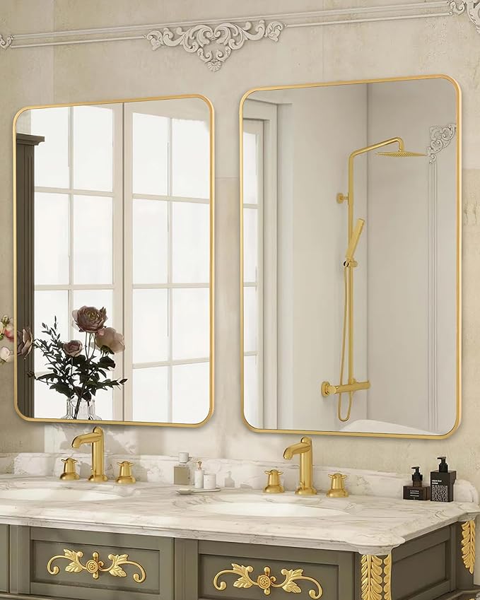 Gold Bathroom Wall Mirror,24 x 36 Inch Rectangle Vanity Modern Mirror with Tempered Glass Mirror for Bedroom, Living Room orEntryway (24x36 Gold)