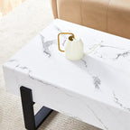 47'' Rectangle Coffee Table for Living Room, Marble Pattern Desktop, Stable Metal Tea Table Legs for Dining Room Apartment Small Space (White)