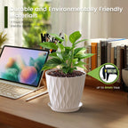 7 inch Plant Pots for Indoor Outdoor Plants, 5 Pack Thick Nursery Pots with Drainage Holes and Saucers, 3D Modern Wave Texture Plastic Planter Pots for Flowers and House Plants, Multicolor