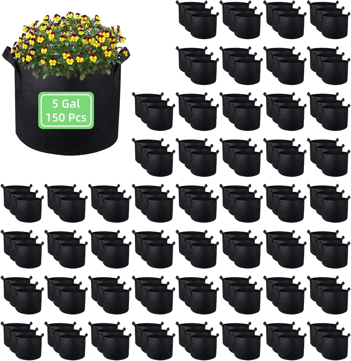 150 Pack 5 Gallon Grow Bags Garden Plant Grow Bag Aeration Fabric Pots with Handles Nonwoven Cloth Pots Planting Bags Garden Bags to Grow Vegetables Flowers Potatoes (5 Gal)