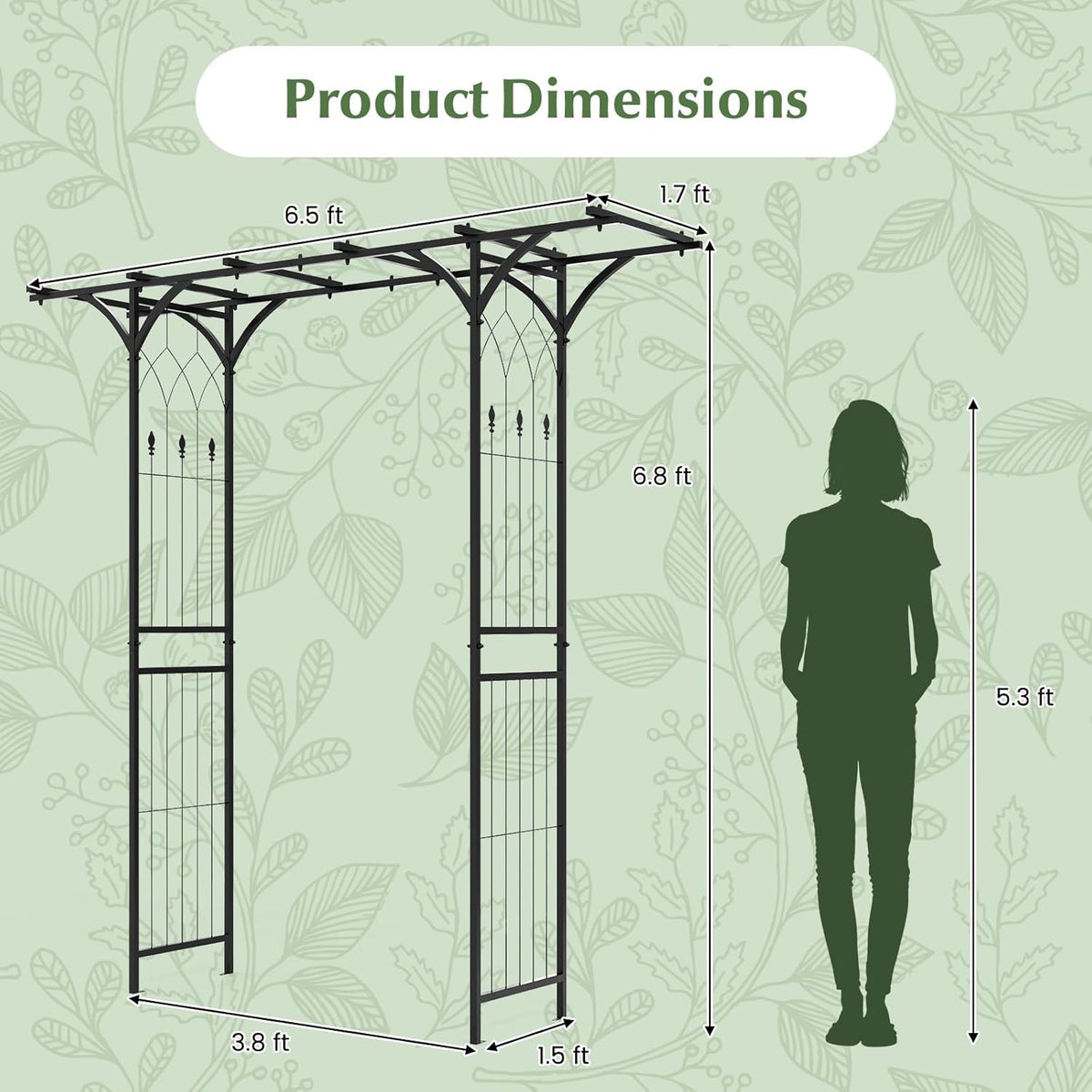 S AFSTAR Garden Arch Trellis Pergola, 6.8 FT Outdoor Metal Arbor w/Extended Top, 4 Ground Stakes, Plant Support Trellis for Climbing Plant Vine Rose, Garden Arbour Archway for Wedding Ceremony Party