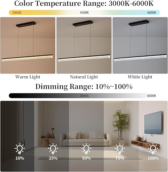 Modern Led Pendant Light, Dimmable Crystals Led Chandelier for Dining Room Light Fixture Over Table Creative Vertical Pendant Light for Kitchen Island, Dining Room, Bedroom(49.6IN)