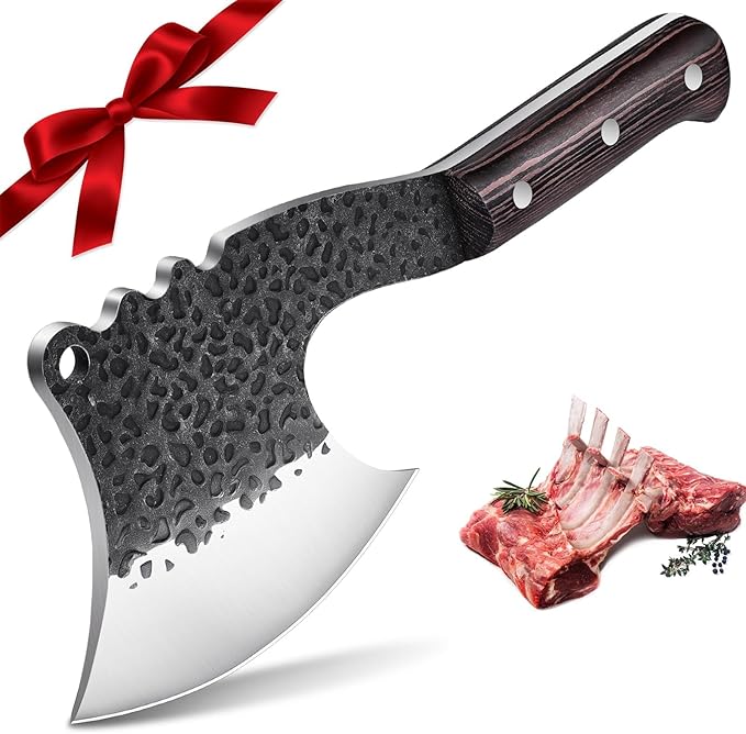 Dream Reach Meat Cleaver Heavy Duty Bone Chopper High Carbon Bone Cutting Knife Hand Forged Butcher Knife with Cover for Kitchen Outdoor BBQ