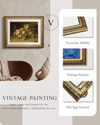 VIYYIEA Gold Framed Wall Art Canvas Print Home Decor Fruit Vintage Oil Painting Prints Modern Flowers Grapes Pictures Decor Still Life Wall Decor Artworks for Kitchen Farmhouse Office Bathroom 13x16in