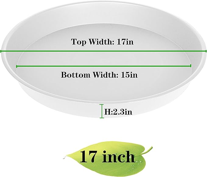 2 Pack of 17 inch Plant Saucer, 2.3" Depth Tray, Large Deep Garden Plastic Flower Planter Plant Trays for Indoors Outdoor Bath Bath (17", Creamy White)