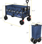 Collapsible Wagon Cart with Wheels Foldable - Folding Utility Heavy Duty Wagons Carts for Grocery Sports Garden Shopping Camping Wheelbarrows (Navy Blue, 150L)