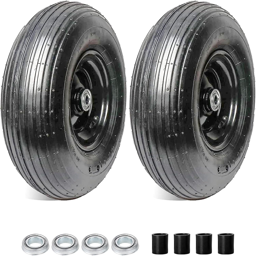 AR-PRO (2-Pack) 4.00-6" Tire and Wheel, 13" Pneumatic Tire and Rim for Wheelbarrow, 5/8" extra 3/4" Bearings and 1.75" Centered Hub, Fit for Most Garden Carts Hand Truck (Extra Nylon Spacers)