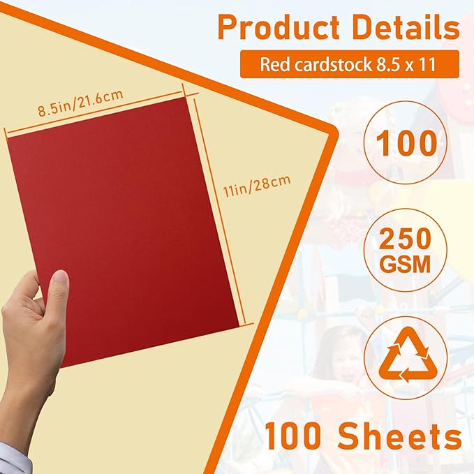 100 Sheets Christmas Red Cardstock 8.5 x 11 Scrapbooking Paper, 92lb Heavyweight Printer Paper Card Stock for Wedding Invitations, School, DIY Cards Making, Anniversary Card, Graduations