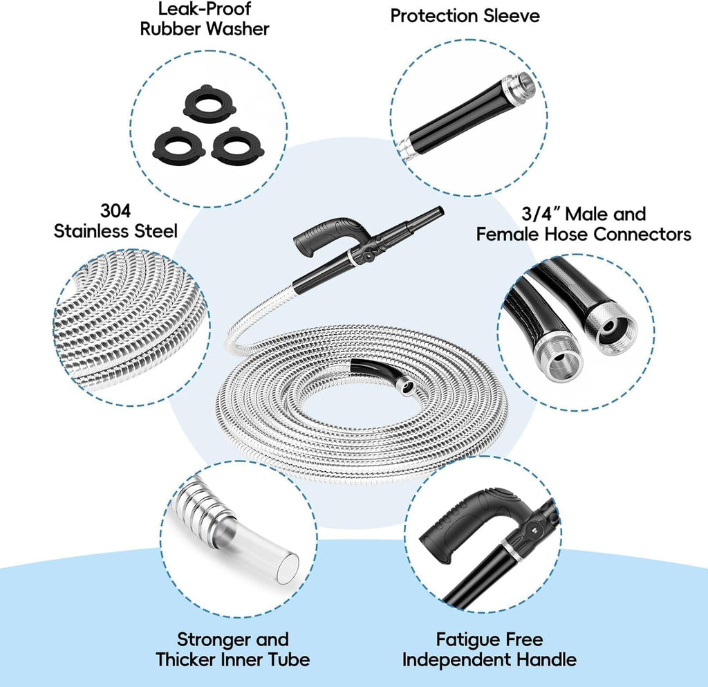 SPECILITE Metal Garden Hose 50ft Heavy Duty 304 Stainless Steel Water Pipe for Yard, Outdoor, RV - Durable, Tough & Flexible, Kink & Tangle Free, Pet-proof, Puncture Resistant with Independent Grip