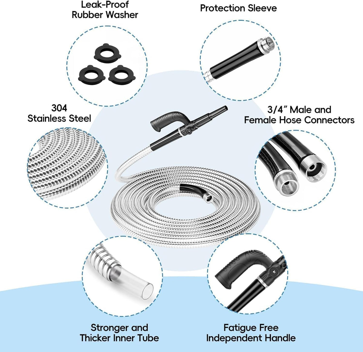 SPECILITE Metal Garden Hose 50ft Heavy Duty 304 Stainless Steel Water Pipe for Yard, Outdoor, RV - Durable, Tough & Flexible, Kink & Tangle Free, Pet-proof, Puncture Resistant with Independent Grip