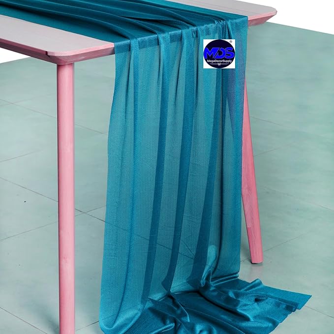 MDS 20 Pack 10ft Chiffon Table Runner 29 x 120 Inches Sheer Wedding Runner Romantic Rustic Table Runner for Wedding Decorations, Birthday Parties, Bridal Shower Party Arch Decor - Dark Teal