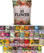 Gardeners Basics, Flower Seeds Packets for Planting 35 Individual Varieties Perennial, Annual, Wildflower Seeds for Planting Outdoors for Bees and Butterflies - Semillas de Flores Hermosas