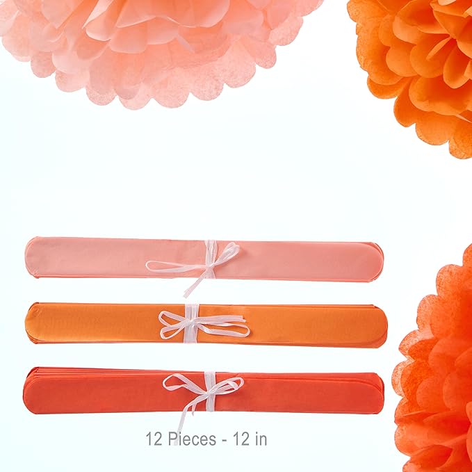 WEVEN Tissue Pom Poms Tissue Paper Flowers Tissue Fluff Balls Party Decorations 12-Inch Pack of 12 (Orange, Peach)