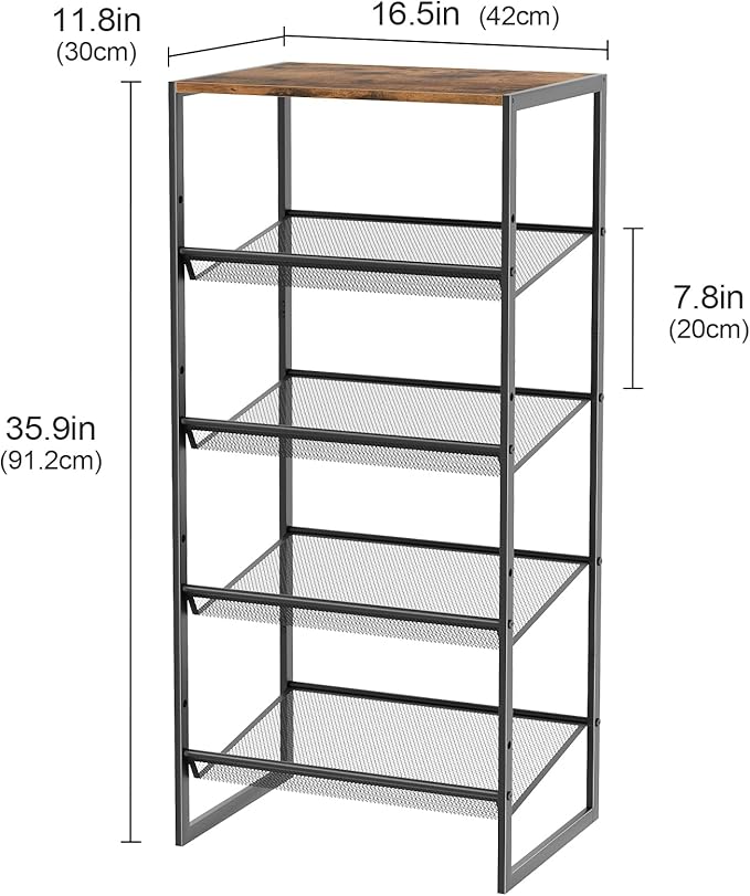 Garden 4 you 5 Tiers Narrow Shoe Rack,Small Space Freestanding Shoe Storage Organizer with Brown Wooden Tabletop,Adjustable Metal Shelf Stackable Shoe Shelf for Entryway Hallway Living Room Closet