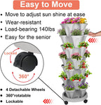 Vertical Planter 7 Tier Stackable Planters Garden Planters Strawberry Herb Flower and Vegetable Planter Indoor Outdoor Gardening Pots with Removable Wheels and Tools 2-Pack