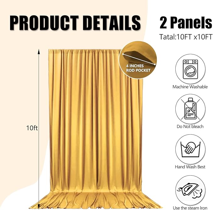 10ft x 10ft Khaki Backdrop Curtains for Parties, Fabric Satin Background Curtain with Rod Pockets for Weddings, Birthday, Baby Shower, Photography, Graduation Party Backdrop Drapes, 2 Panels