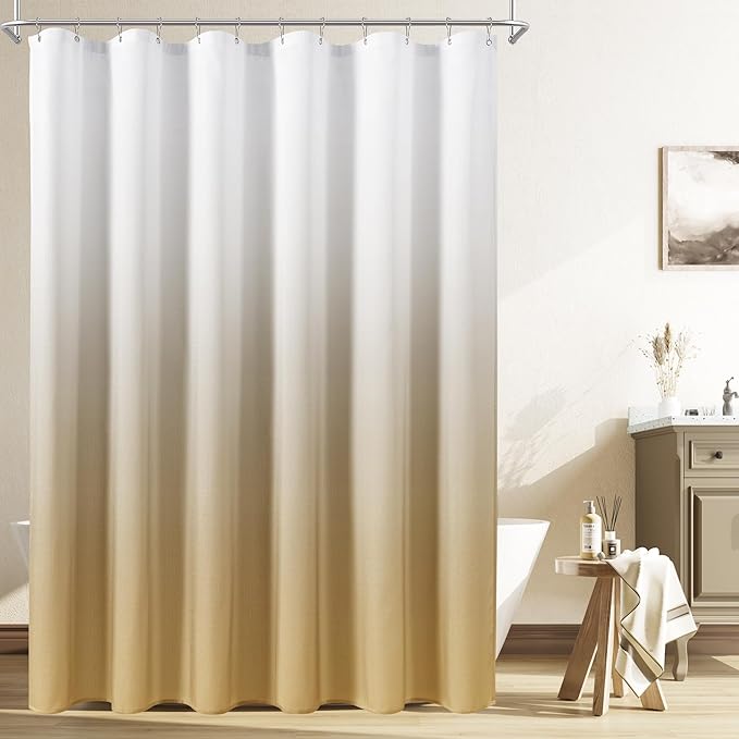 Naturoom Gold Yellow Shower Curtains for Bathroom,Ombre Cloth Fabric Shower Curtain Set with 12 Hooks Denim Blue Bathroom Decor 72 x 72