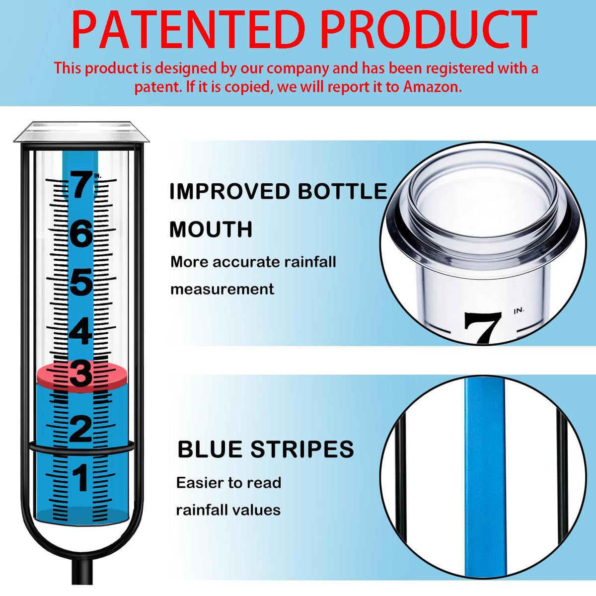 JMBay Rain Gauge Outdoor, Accurate rain gauges Outdoors Best Rated, Tall rain Gauge for Yard with Stake, Decorative rain Measure Gauge for Garden, Deck, Lawn with red Floating Buoy, Adjustable Height