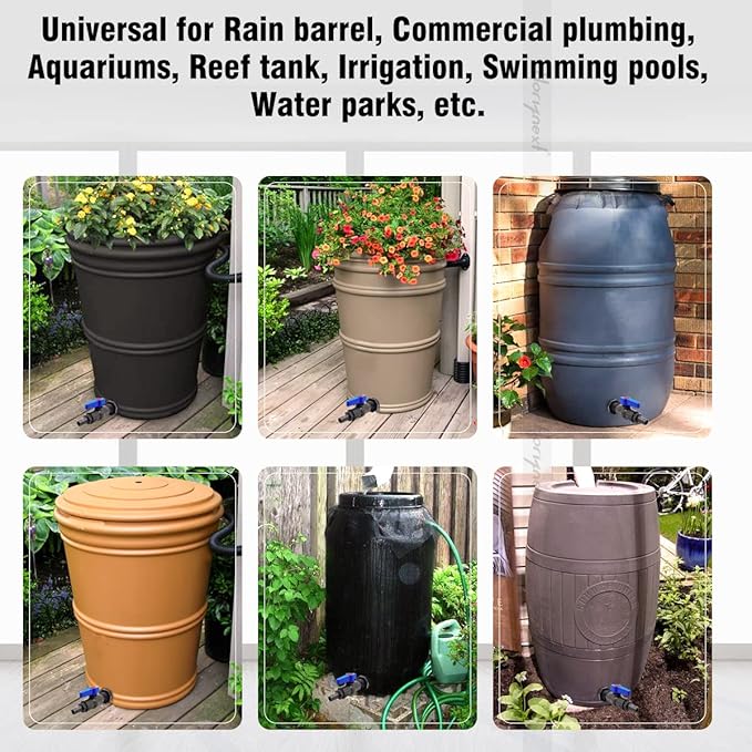 rain Barrel Spigot 1 inch PVC Bulkhead Adapter 1" I.D. Female Thread Blue Switch Valve Garden kit, for 5/2.5/50/55/100 Gallon Water Tank rainwater stock